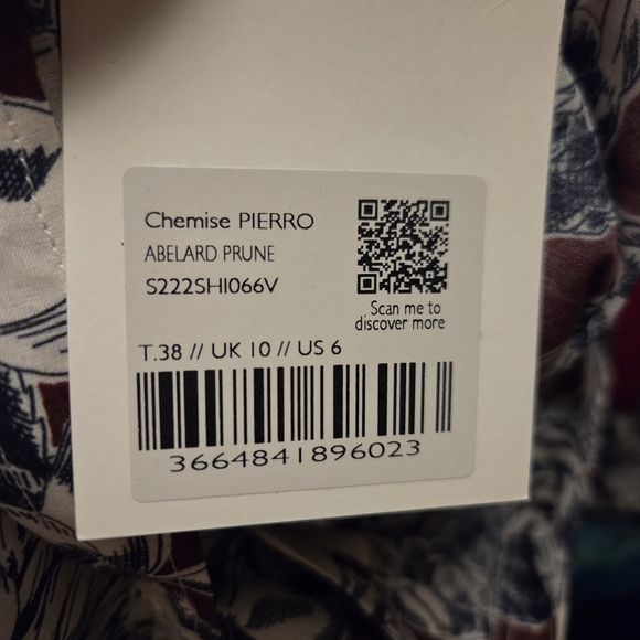 Sezane x Inoui Editions Pierro Shirt in Abelard Prune size 38 NWT - Picture 9 of 11
